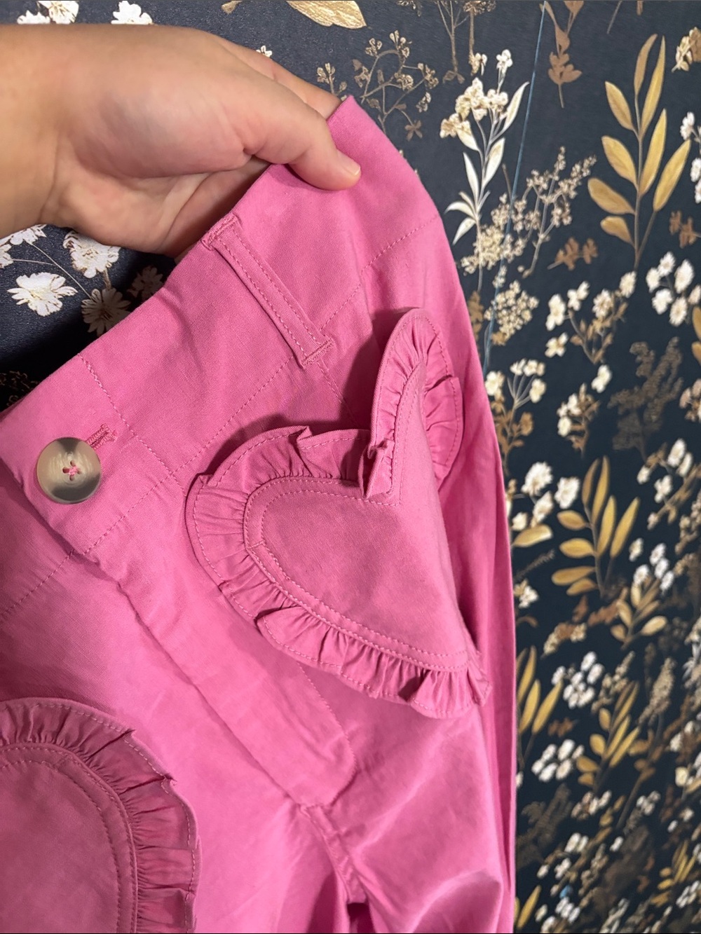 NWT Anthropologie Pink Cropped Wide-Leg Colette Pants with Heart Pockets 31 Tall - Picture 9 of 9